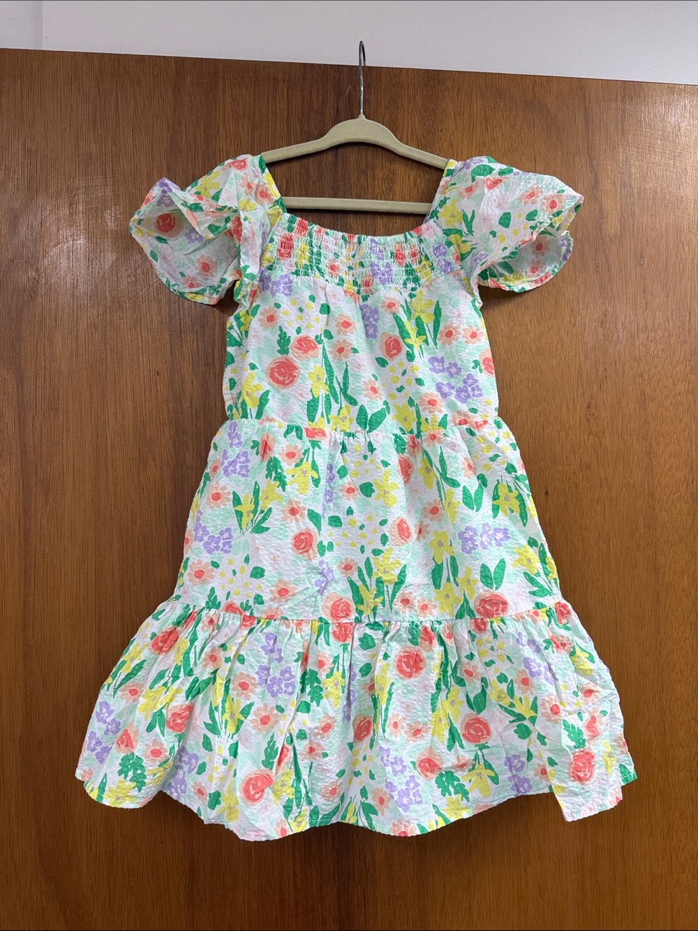 Cat & Jack White Floral Tiered Dress with Puff Sleeves